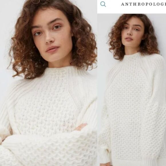 Anthropologie Bia Mock Neck Tunic Ivory Sweater Size Small Celeb Style - Picture 2 of 14